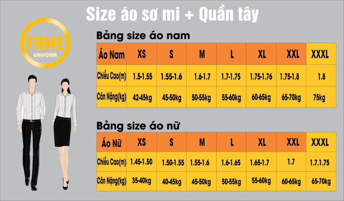 Bảng size áo đồng phục